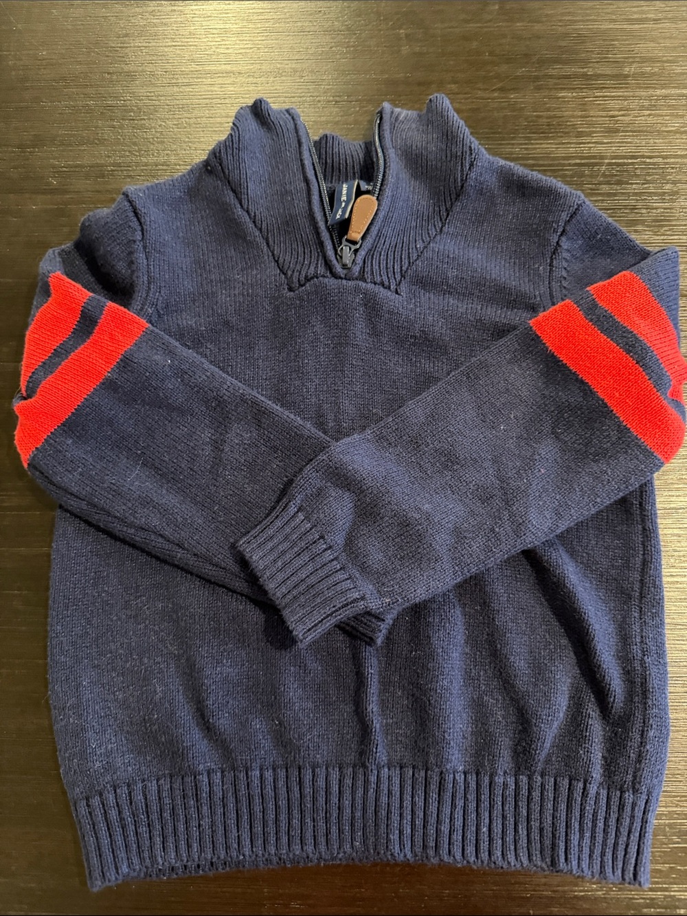 Janie and Jack Navy Quarter-Zip Sweater with Red Sleeve Stripes